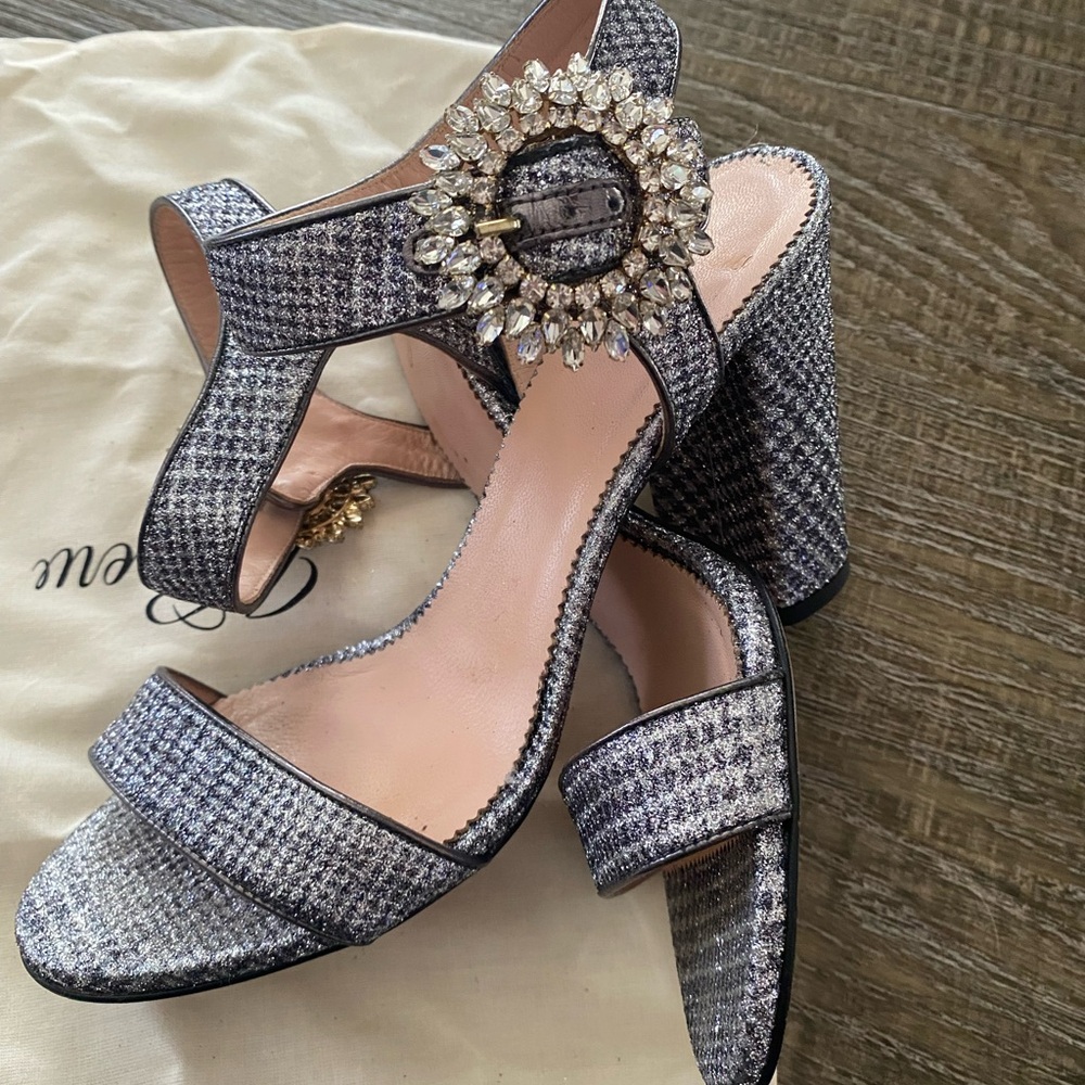 J. Crew Black and Gray Heels with Crystal Embellishment